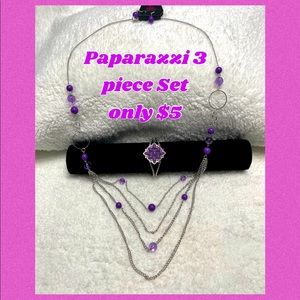 5/$20🛍Paparazzi 3 Piece Silver Metal Necklace w/light & darker purple beads Set